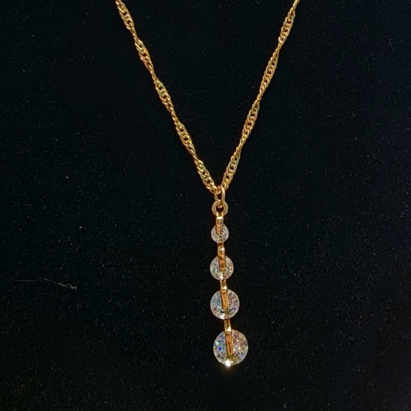 Clear Crystal Waterfall Earrings with Necklace in Gold Singapore Chain Dainty - Picture 5 of 16